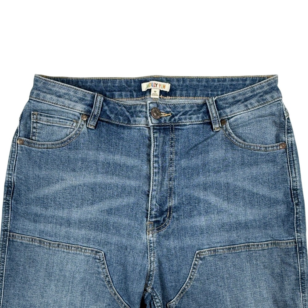 Molly Yeh High Rise Straight Leg Blue Denim Jeans Reinforced Knee Size 12
